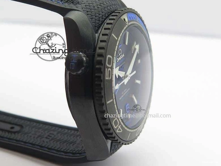 0428 Unique Planet Ocean 45mm Real Ceramic Blue BP-Maker Best Edition Black Dial On Nylon Rubber Strap A 8184